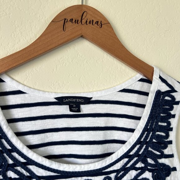 Lands End Top Womens XL Petite Navy Blue Striped Nautical Tank - Picture 7 of 7